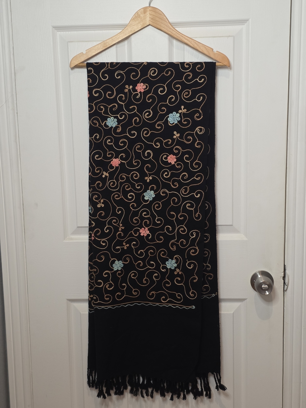 Black Embroidered Floral Scarf Wrap - Picture 5 of 7